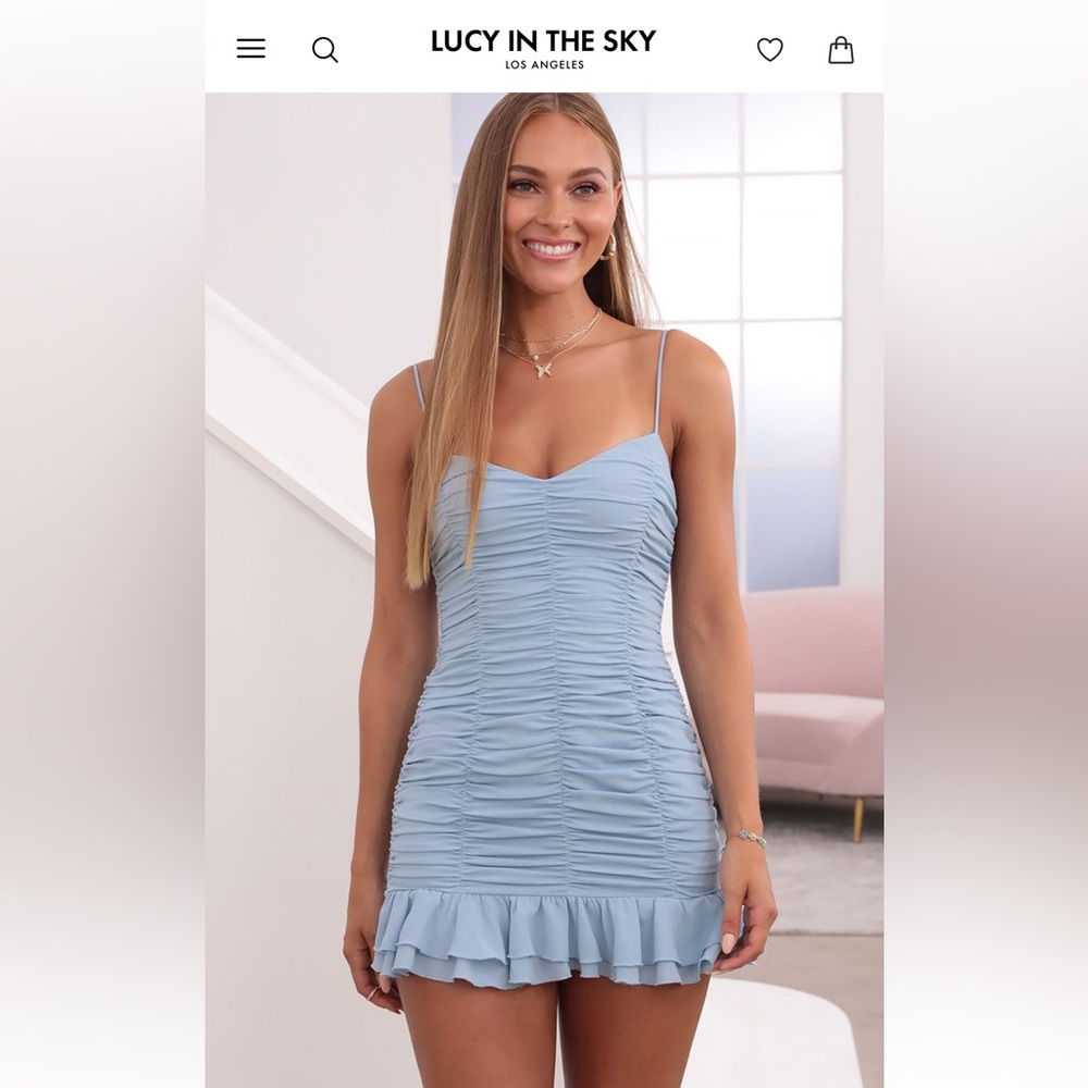 Lucy in the Sky Blue Ruched Sweetheart Mini Dress Sz XS (or 0) NWOT
